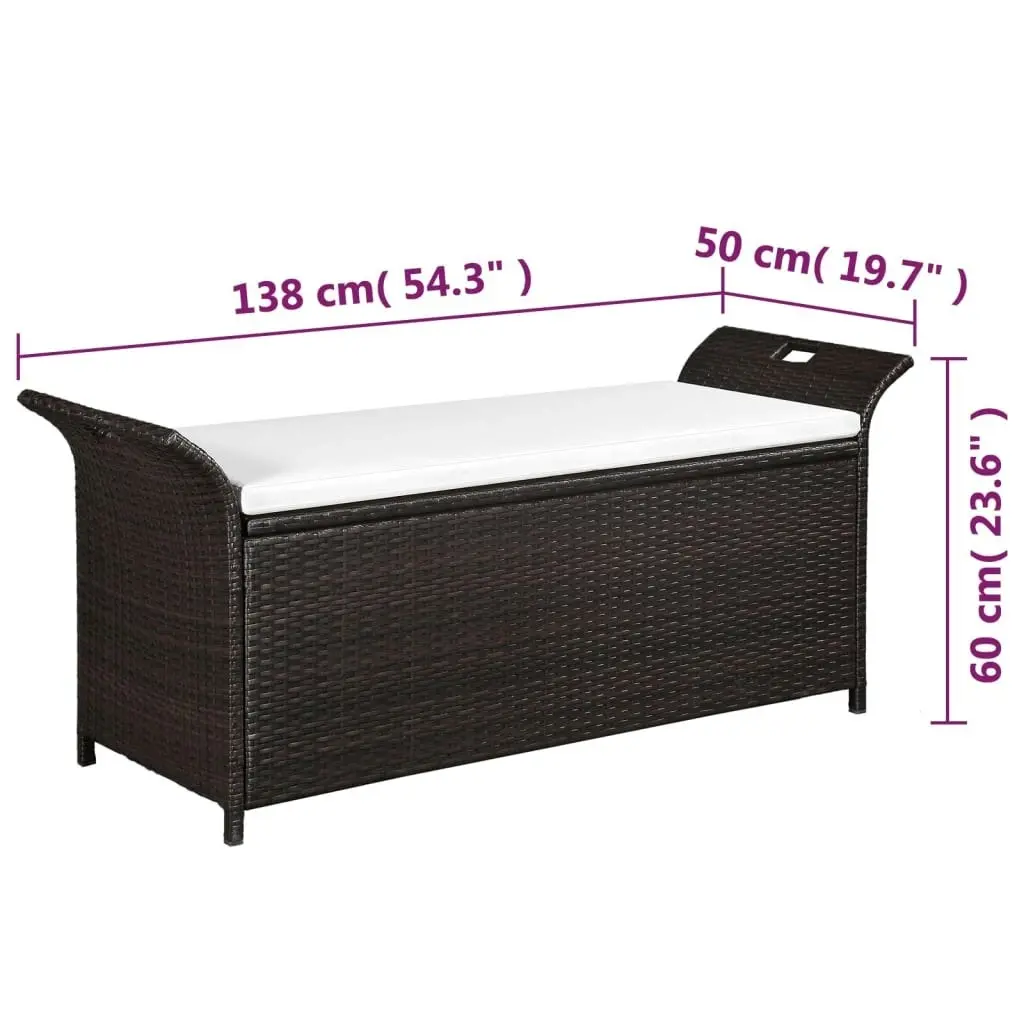 Storage Bench with Cushion 138 cm Poly Rattan Brown 44182