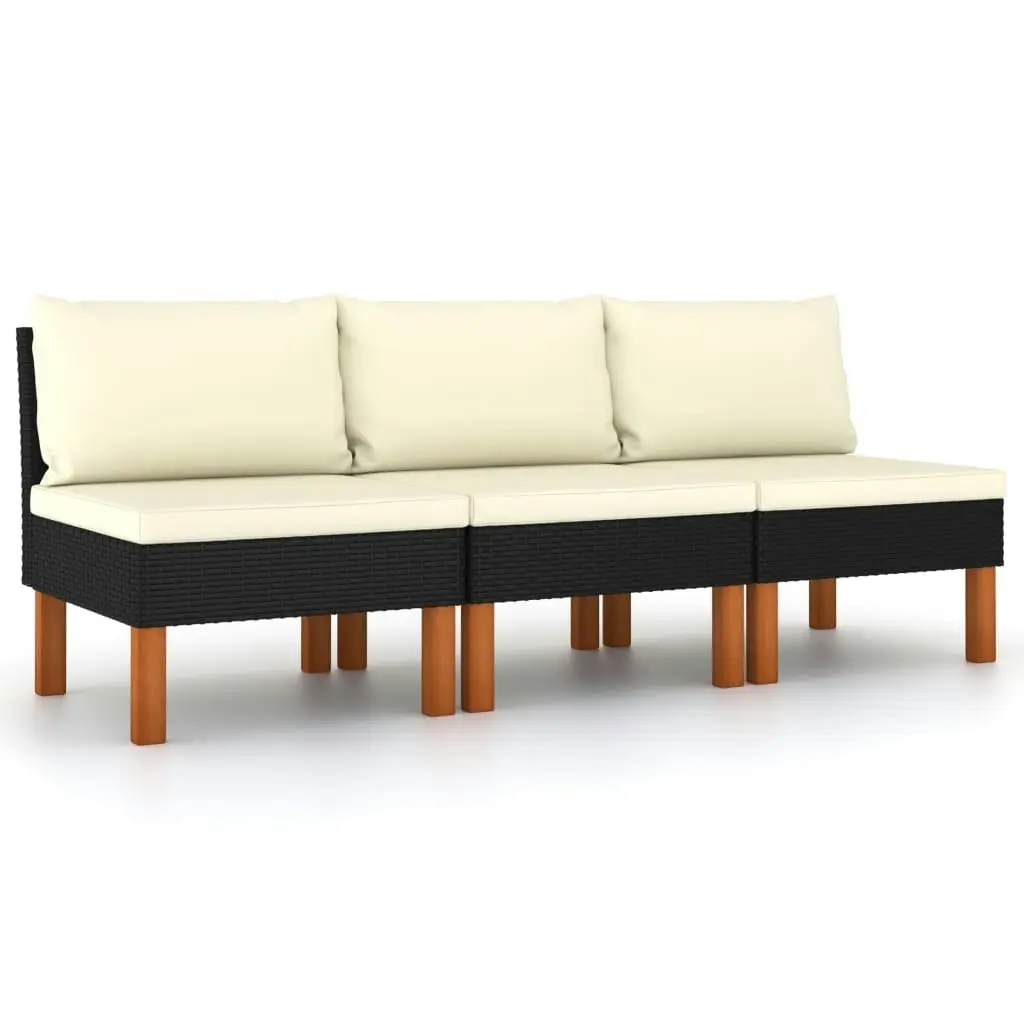 Middle Sofas 3 pcs Poly Rattan and Solid Eucalyptus Wood 315768