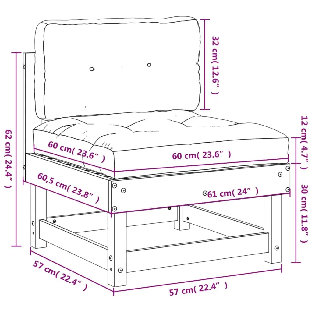 Middle Sofa with Cushions White Solid Wood Pine 825430