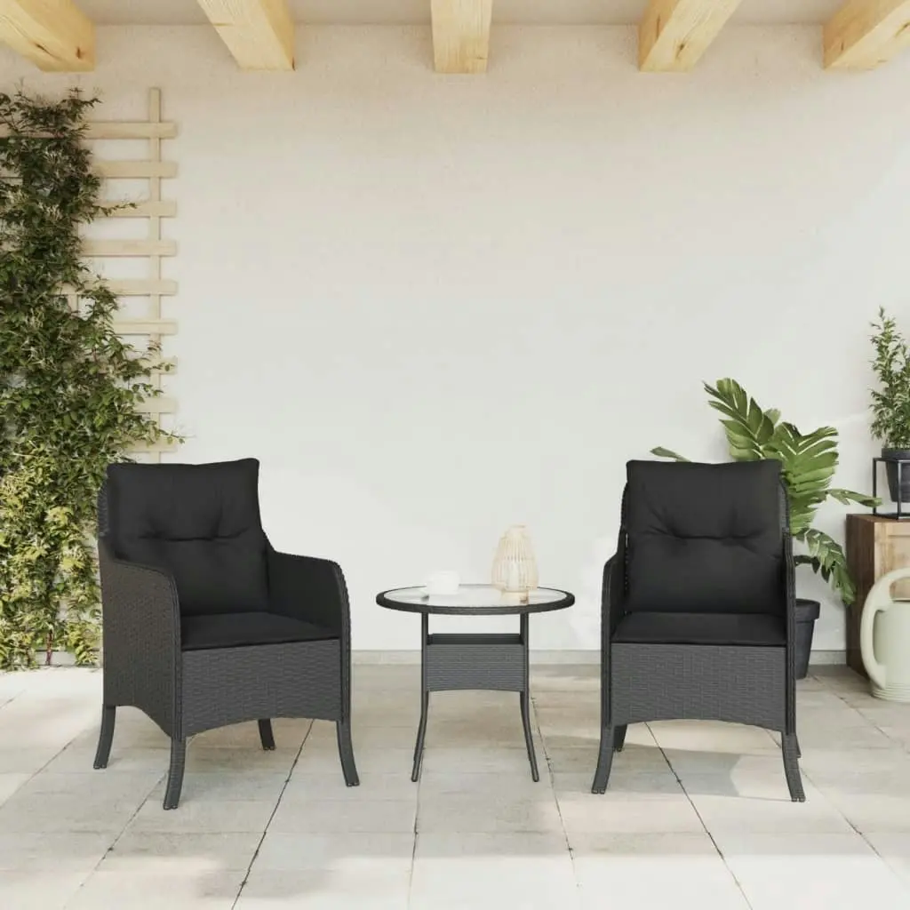 Garden Chairs with Cushions 2 pcs Black Poly Rattan 365145