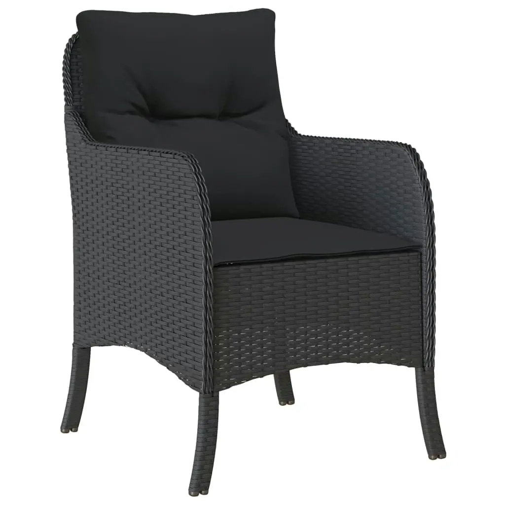 Garden Chairs with Cushions 2 pcs Black Poly Rattan 365145