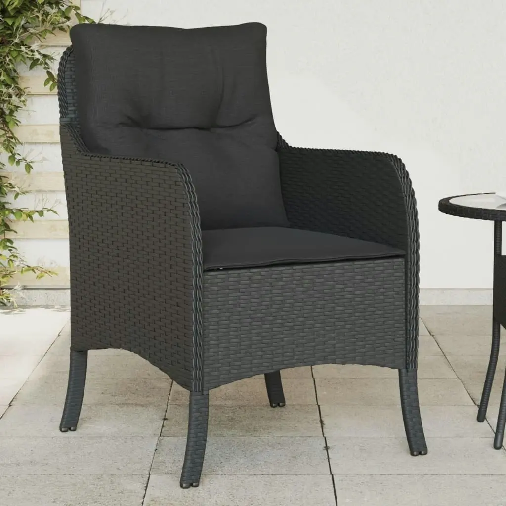 Garden Chairs with Cushions 2 pcs Black Poly Rattan 365145