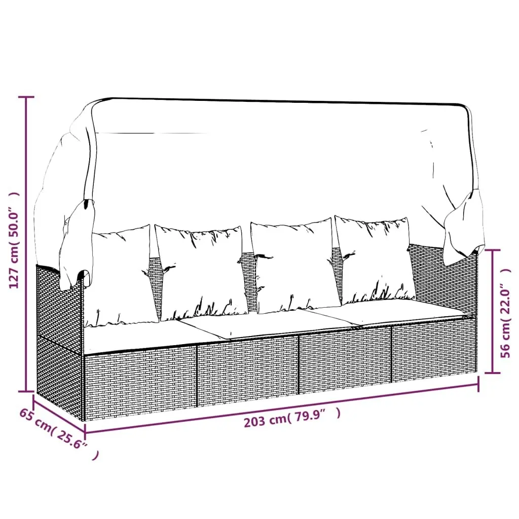 Outdoor Lounge Bed with Roof and Cushions Black Poly Rattan 319569