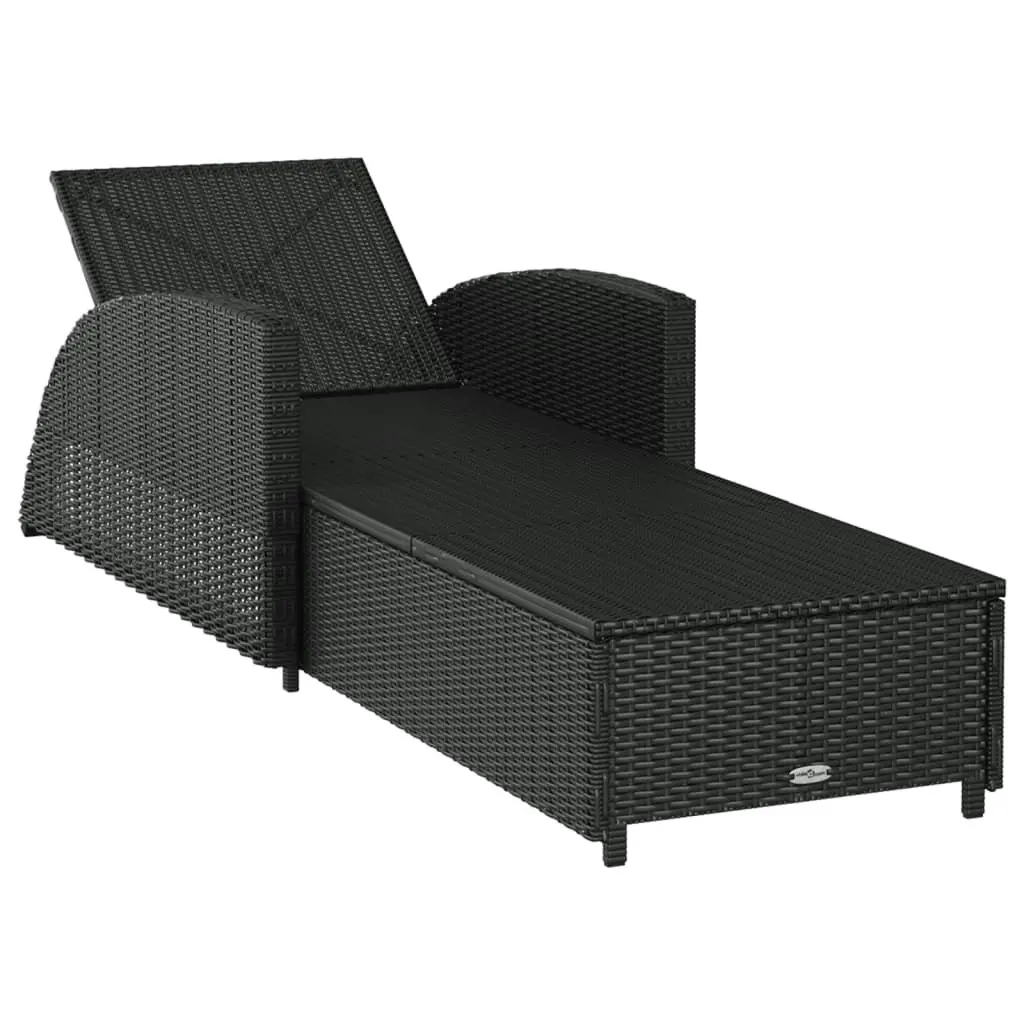 Sun Lounger with Cream White Cushion Poly Rattan Black 317177