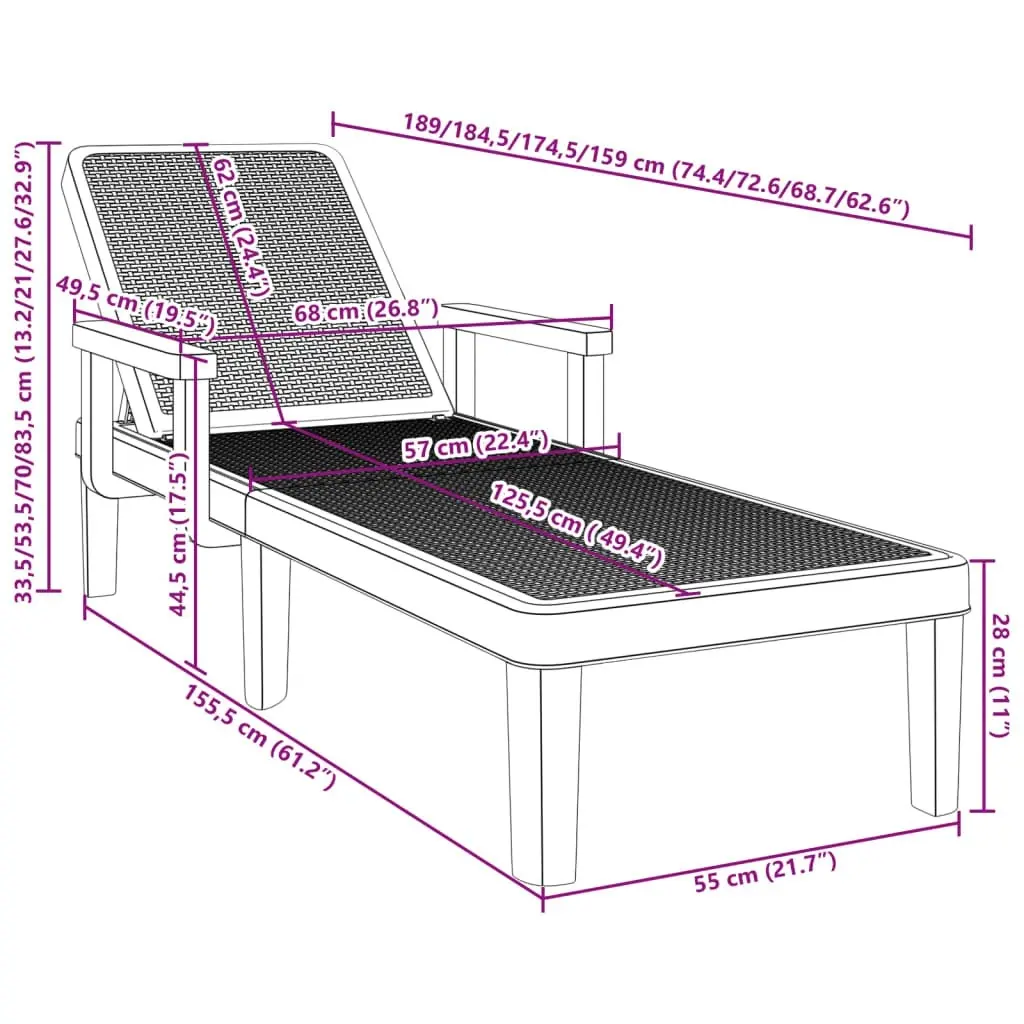 Sun Lounger Black 159x68x83.5 cm Polypropylene 4008102