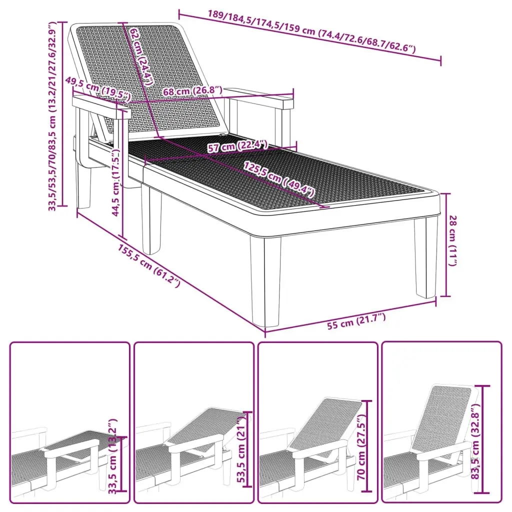 Sun Lounger Black 159x68x83.5 cm Polypropylene 4008102