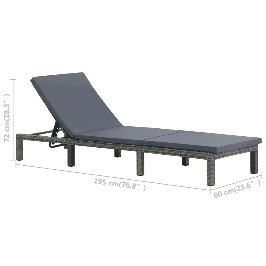 Sun Lounger with Cushion Poly Rattan Anthracite 47752