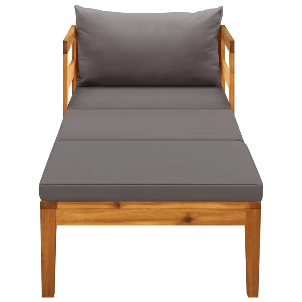 Sun Lounger with Dark Grey Cushions Solid Acacia Wood 316317