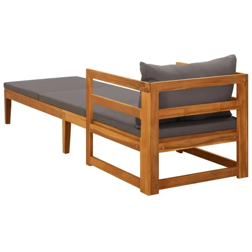 Sun Lounger with Dark Grey Cushions Solid Acacia Wood 316317