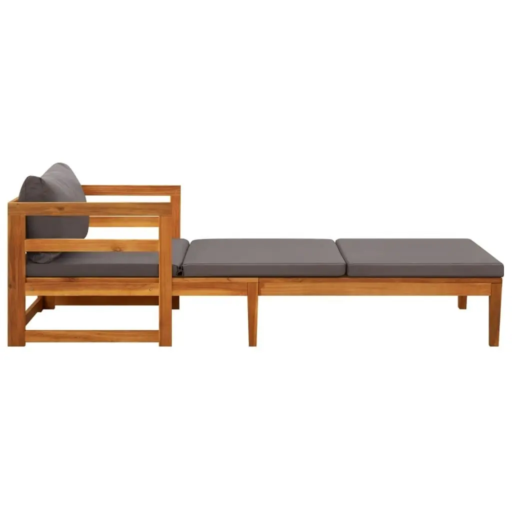 Sun Lounger with Dark Grey Cushions Solid Acacia Wood 316317