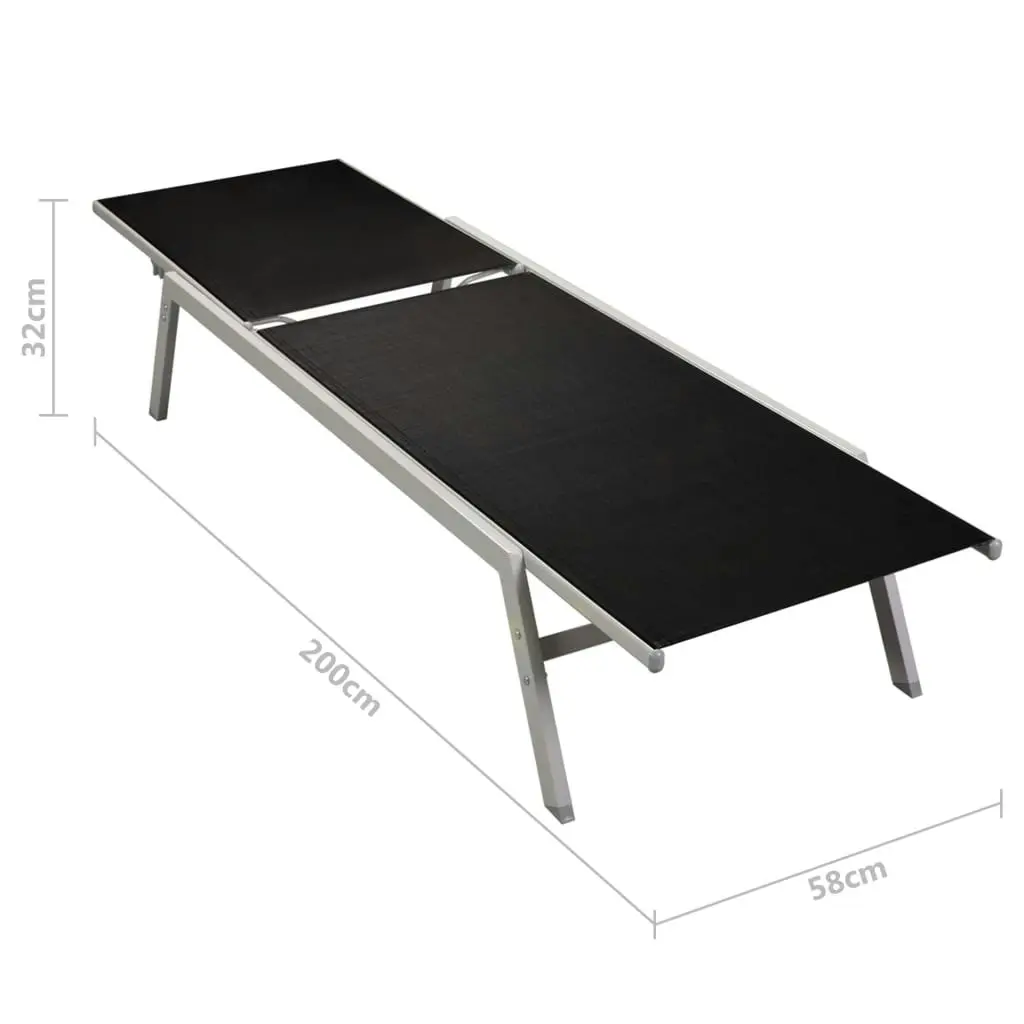 Sun Loungers 2 pcs with Table Steel and Textilene Black 48012