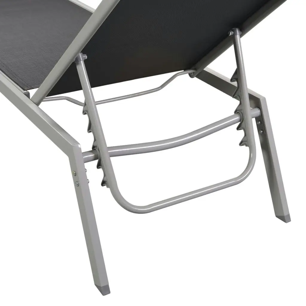 Sun Loungers 2 pcs with Table Steel and Textilene Black 48012