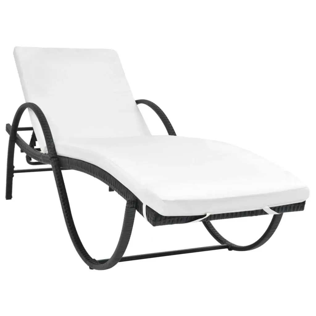 Sun Lounger with Cushion & Table Poly Rattan Black 42886