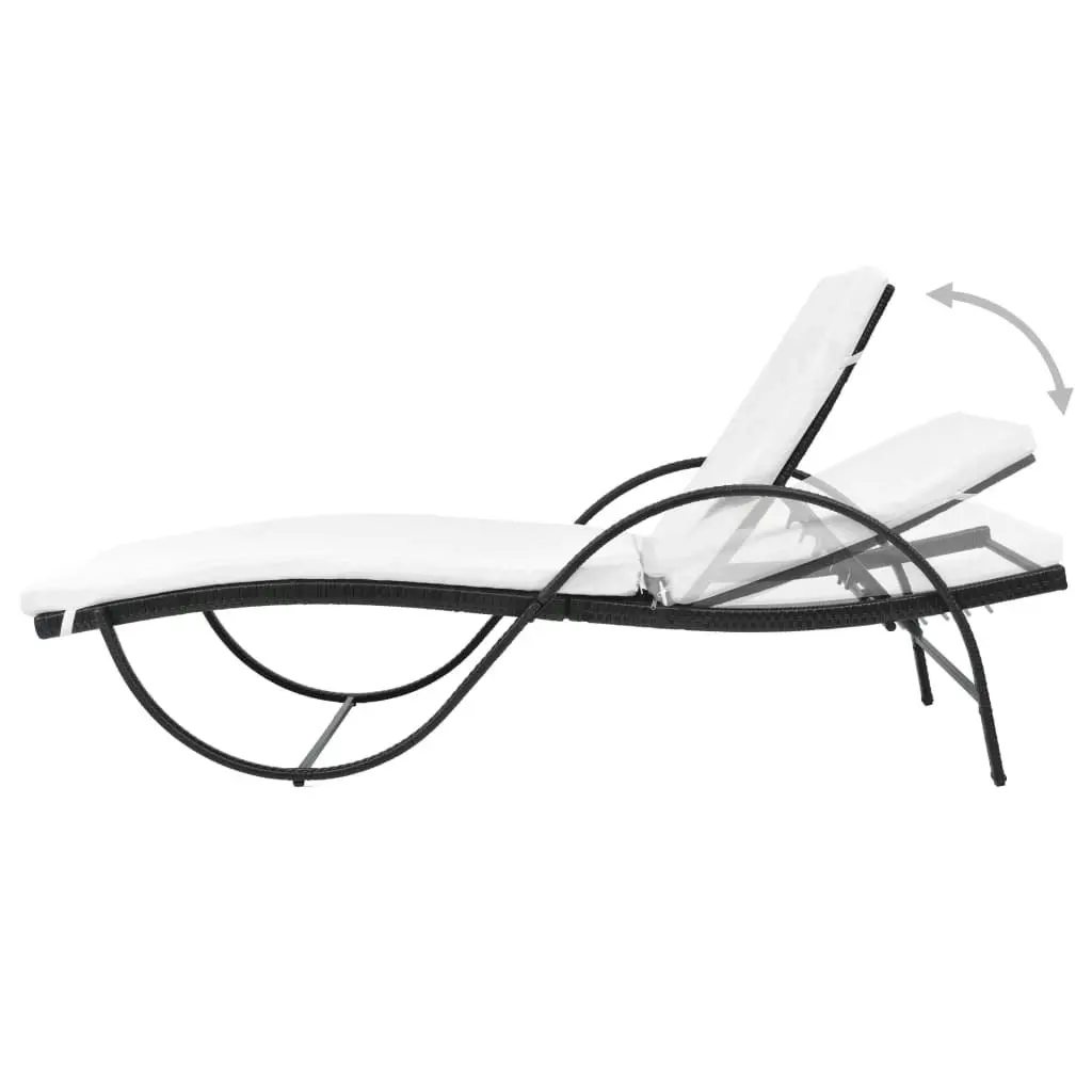 Sun Lounger with Cushion & Table Poly Rattan Black 42886