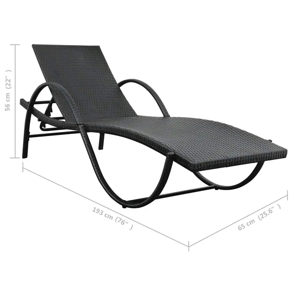 Sun Lounger with Cushion & Table Poly Rattan Black 42886