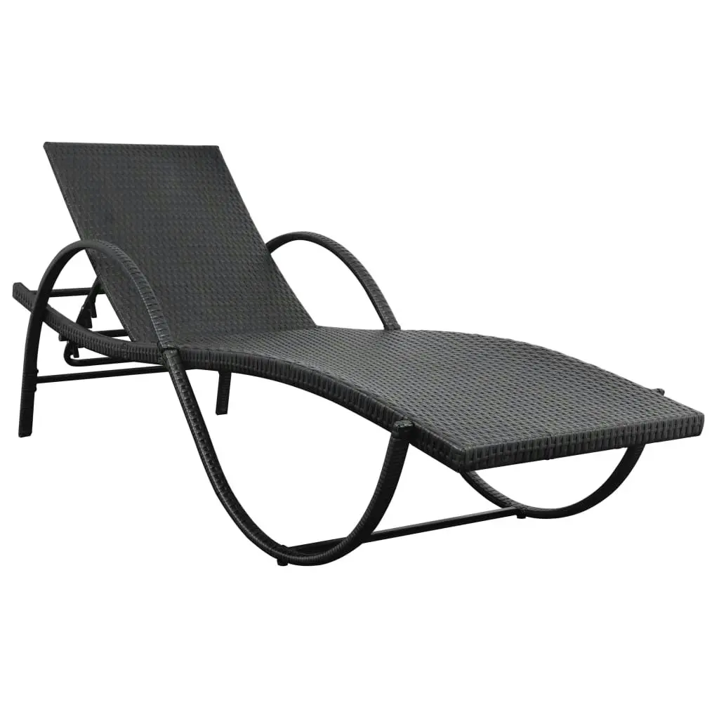 Sun Lounger with Cushion & Table Poly Rattan Black 42886