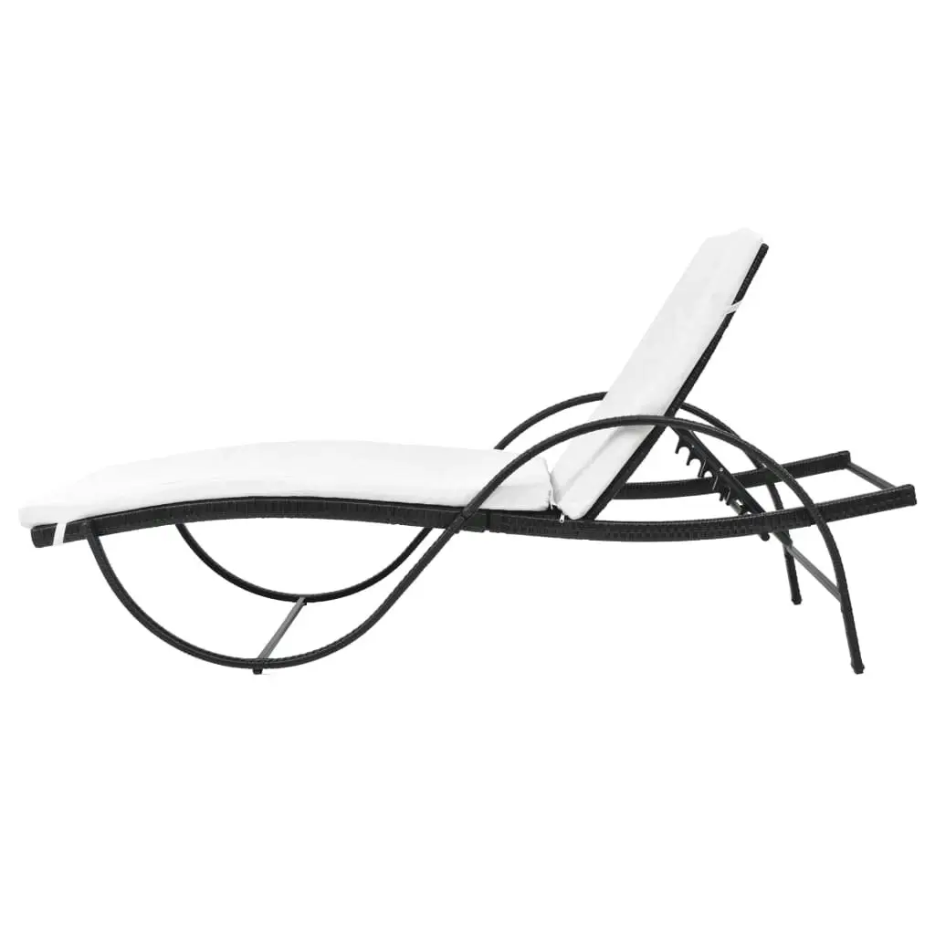 Sun Lounger with Cushion & Table Poly Rattan Black 42886