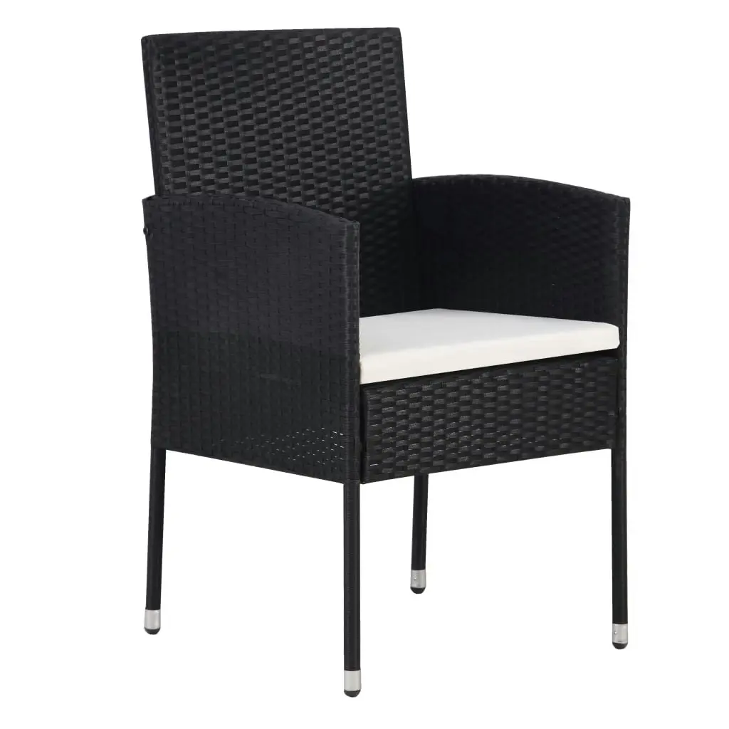 Garden Chairs with Cream White Cushions 2 pcs Black Poly Rattan 318724