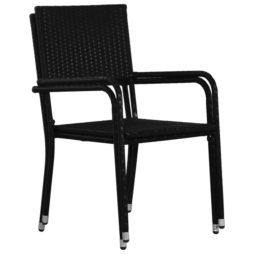 Garden Dining Chairs 2 pcs Stackable Black Poly Rattan 318718