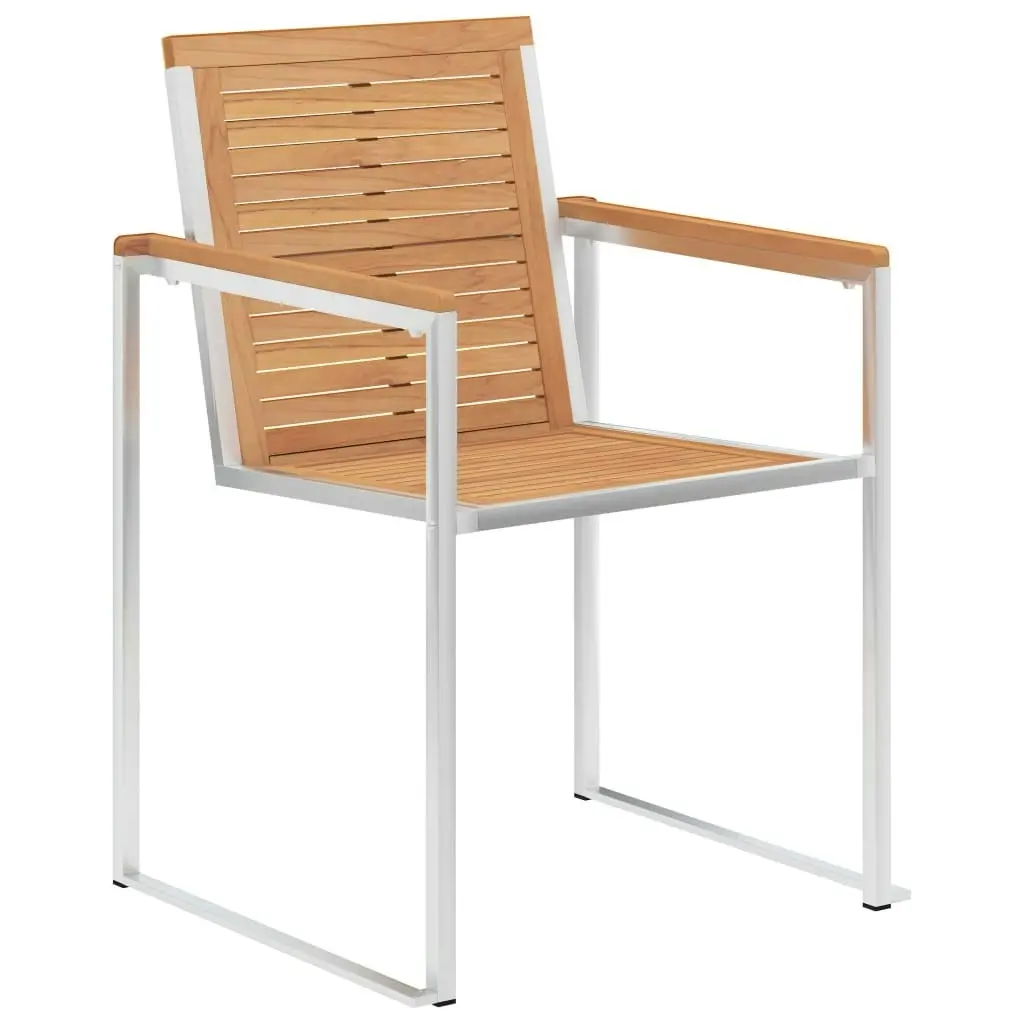 Garden Chairs 2 pcs Solid Teak Wood and Stainless Steel 46515