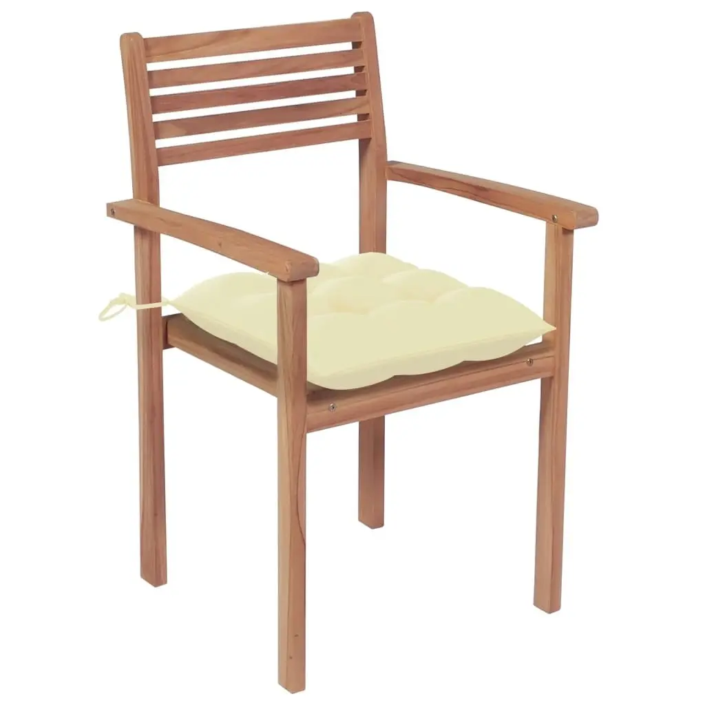 Garden Chairs 2 pcs with Cream White Cushions Solid Teak Wood 3062279