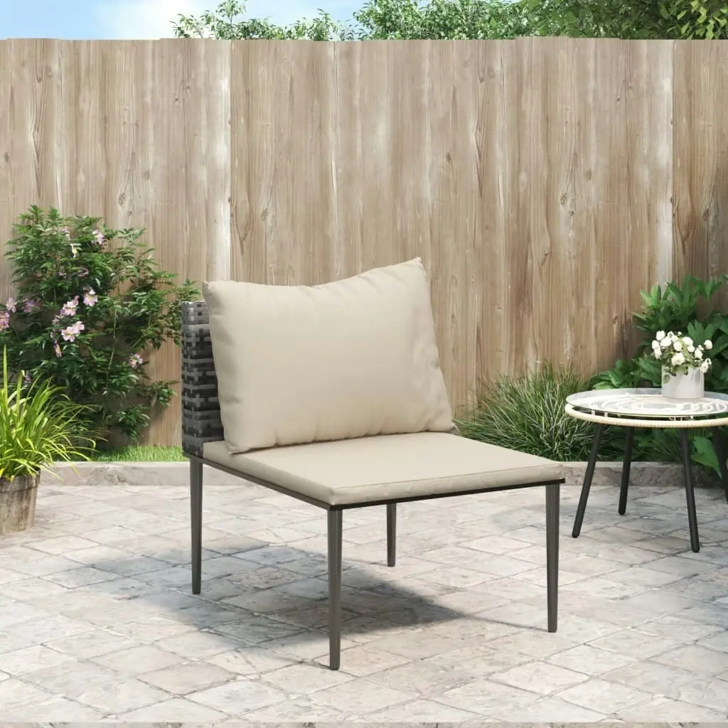 Garden Middle Sofa with Cushions Grey Poly Rattan 364124