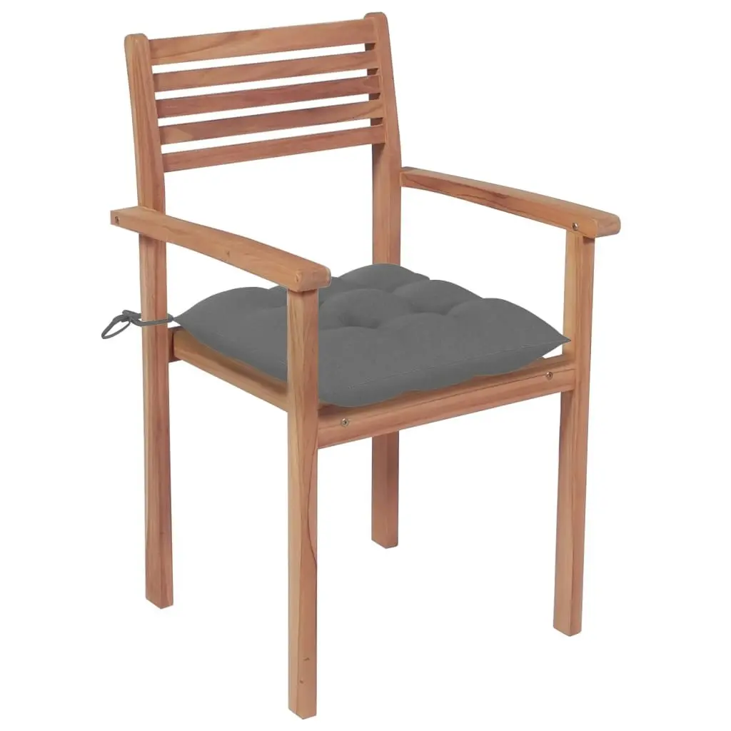 Garden Chairs 4 pcs with Grey Cushions Solid Teak Wood 3062305