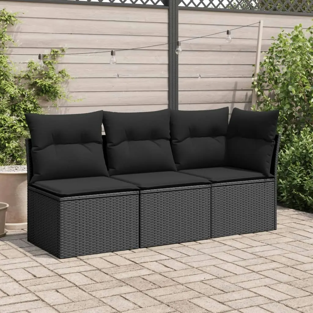 Garden Chair Armless with Cushions Black Poly Rattan 365984