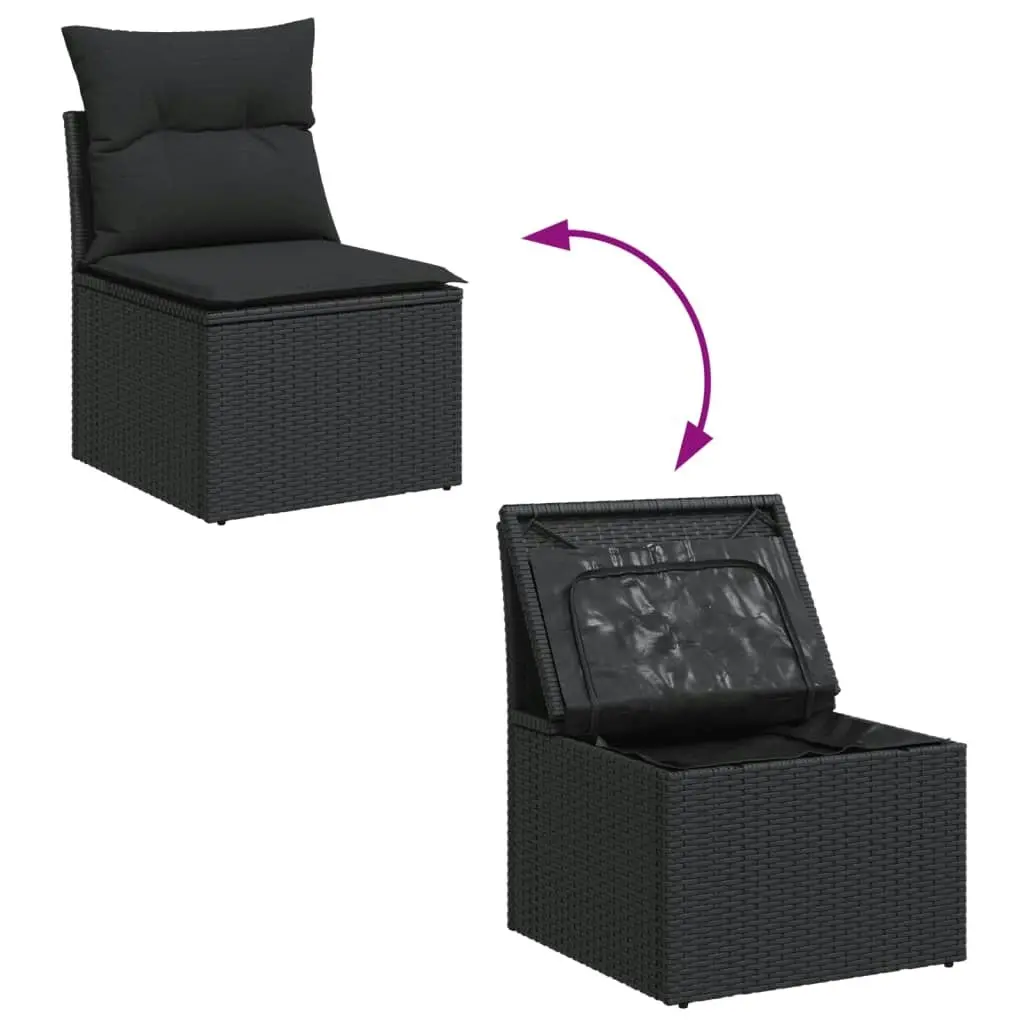 Garden Chair Armless with Cushions Black Poly Rattan 365984