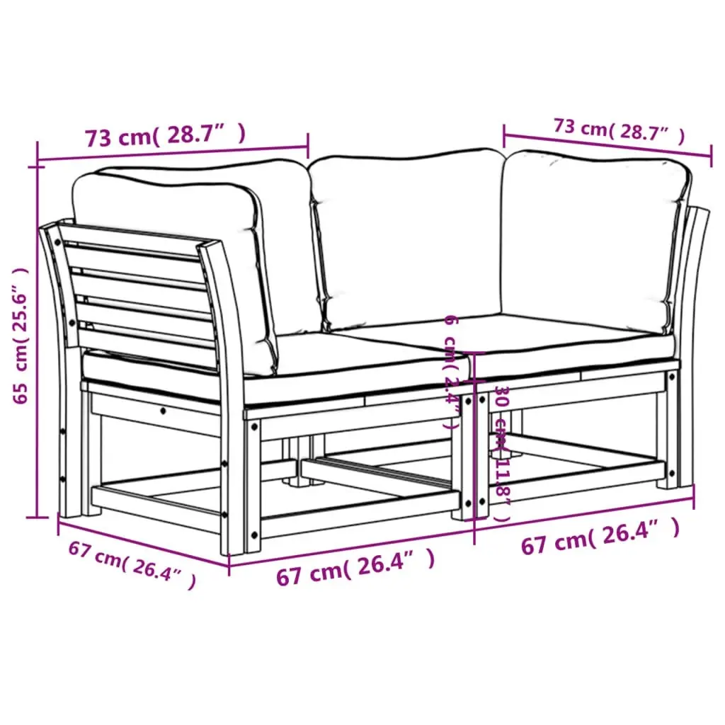 Garden Sofa with Cushions 2-Seater Solid Wood Acacia 3214313