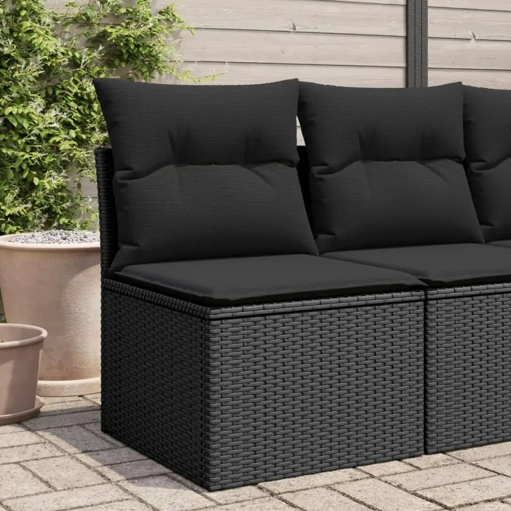 Garden Sofa Armless with Cushions Black Poly Rattan 365961