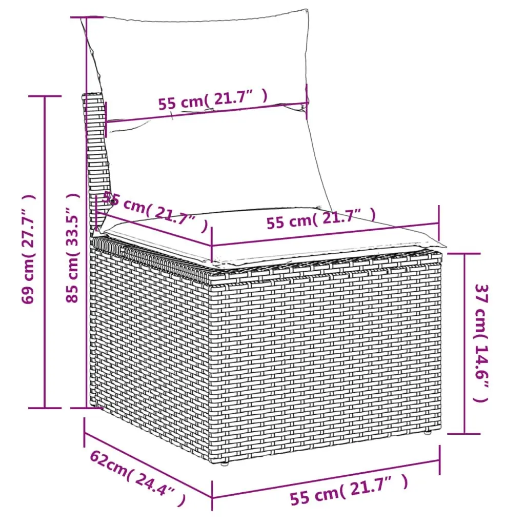 Garden Sofa Armless with Cushions Black Poly Rattan 365961