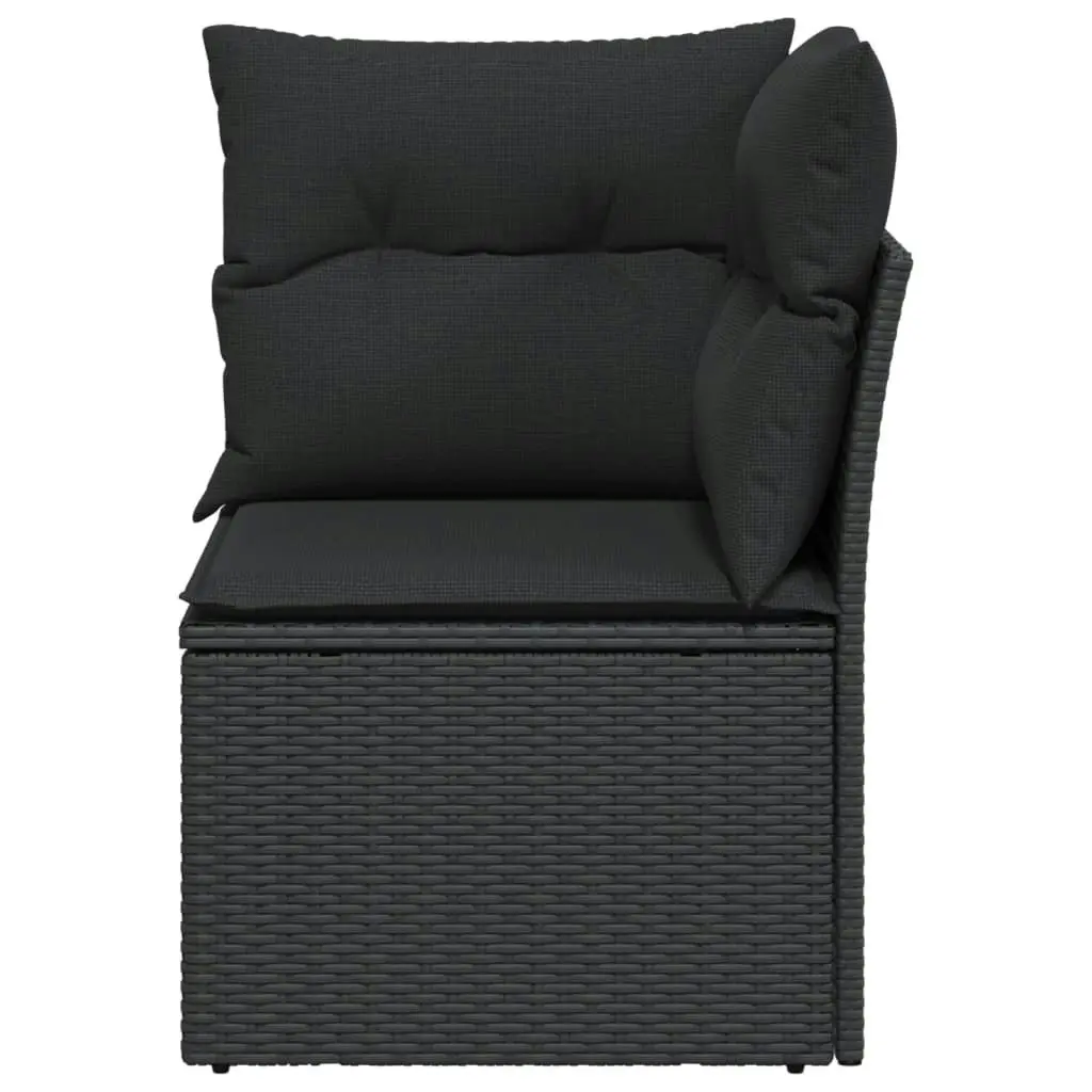 Garden Sofa Corner with Cushions Black Poly Rattan 365962