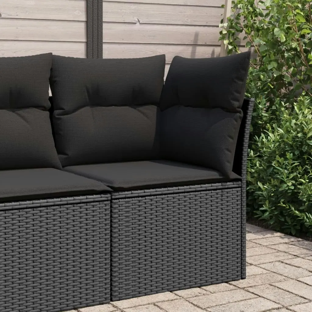 Garden Sofa Corner with Cushions Black Poly Rattan 365962