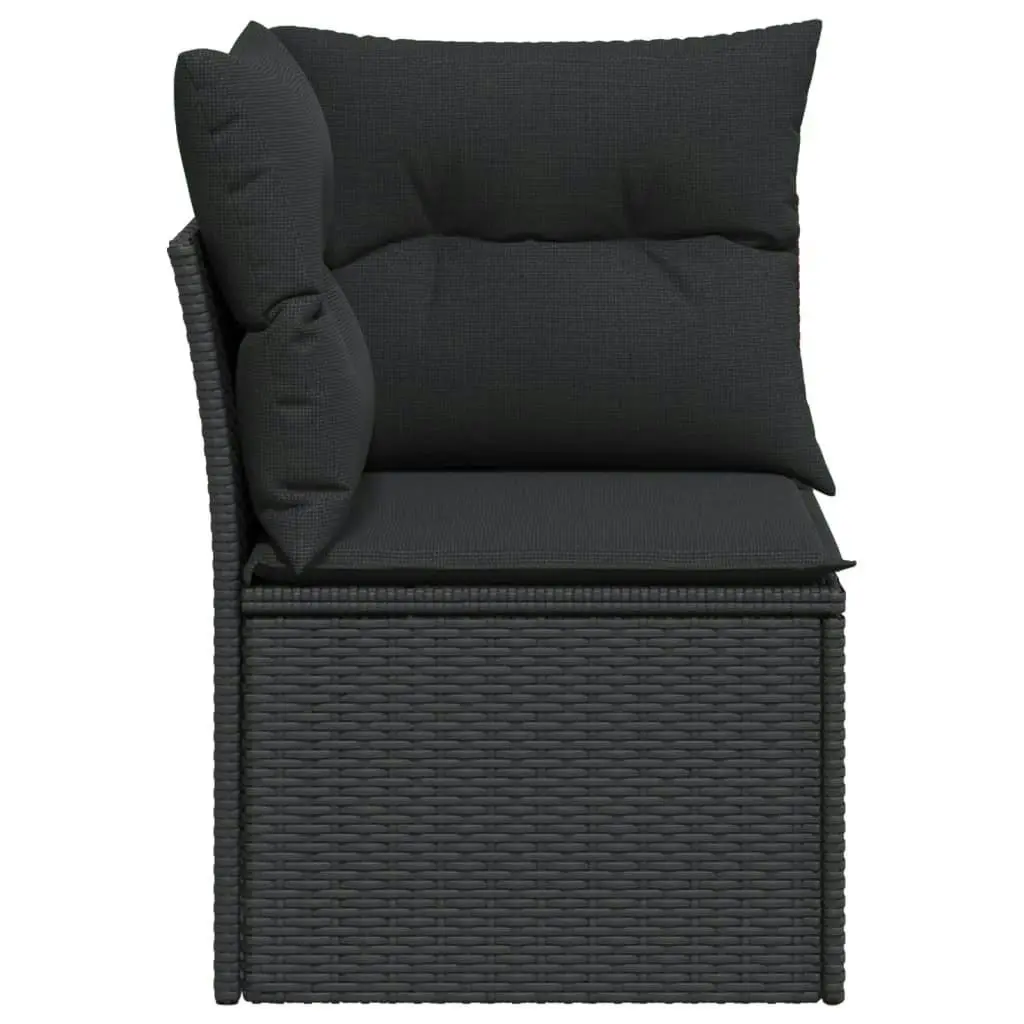 Garden Sofa Corner with Cushions Black Poly Rattan 365962