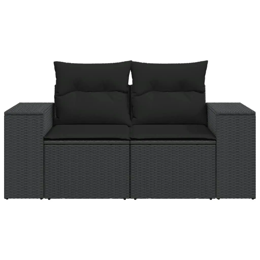 Garden Sofa with Cushions 2-Seater Black Poly Rattan 365974