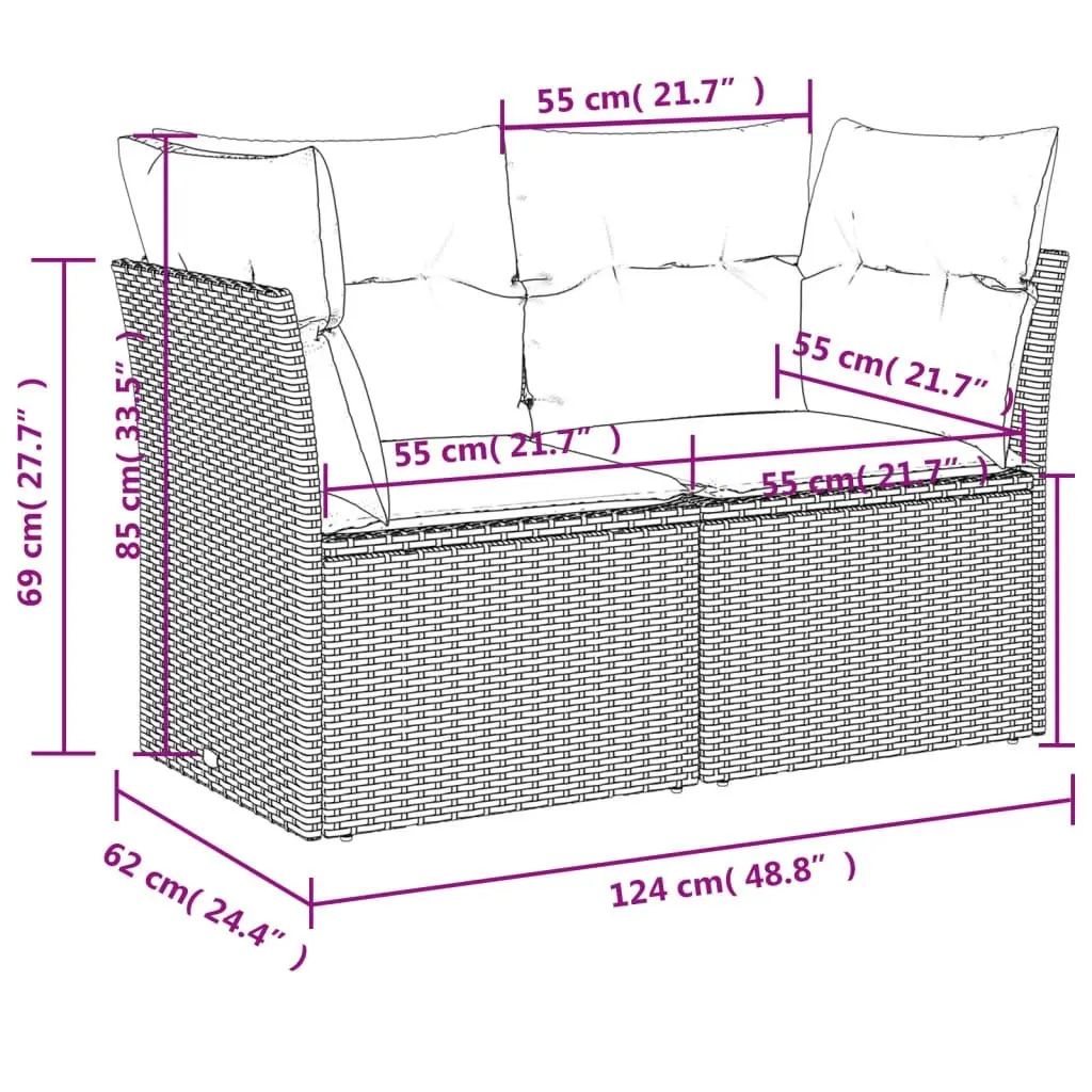 Garden Sofa with Cushions 2-Seater Black Poly Rattan 365963