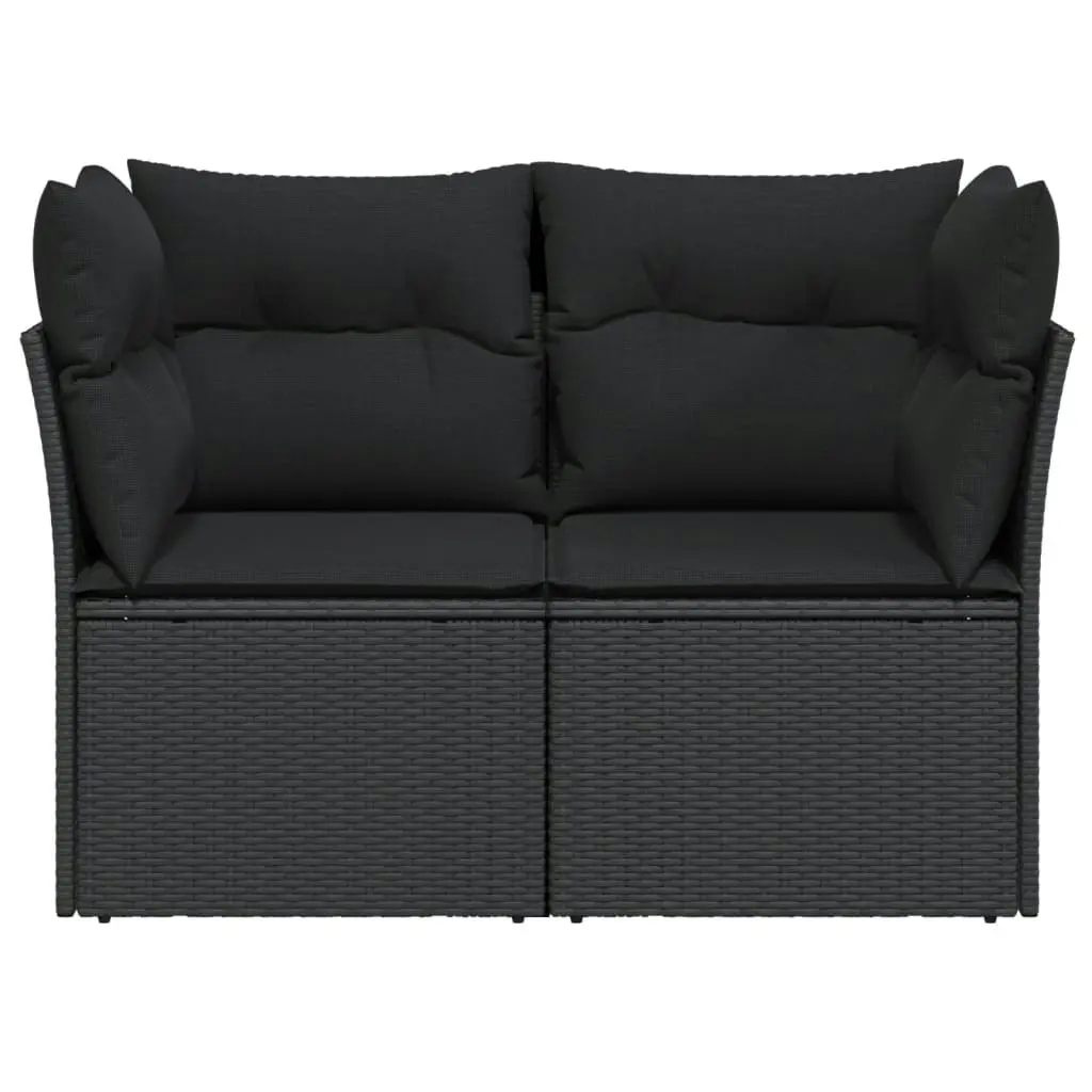 Garden Sofa with Cushions 2-Seater Black Poly Rattan 365963