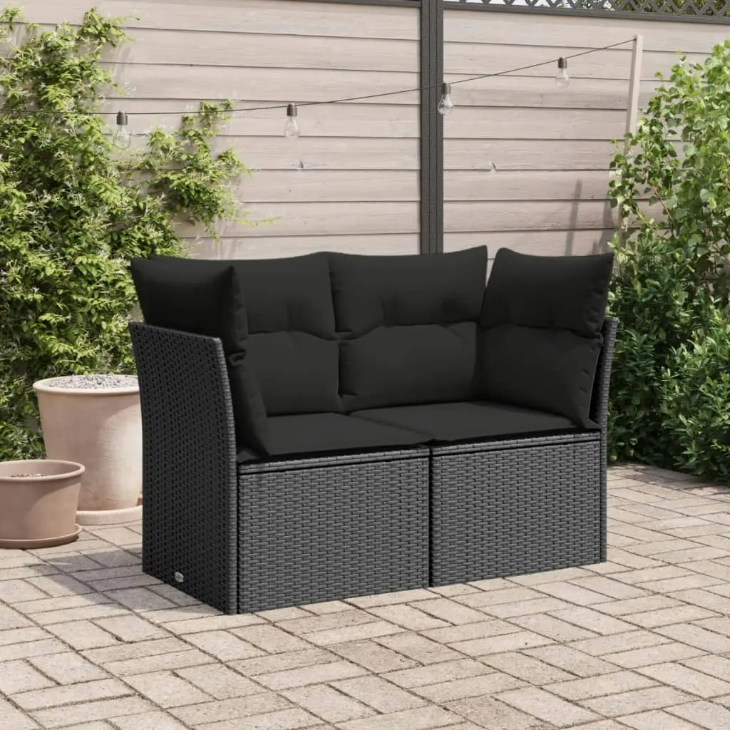 Garden Sofa with Cushions 2-Seater Black Poly Rattan 365963