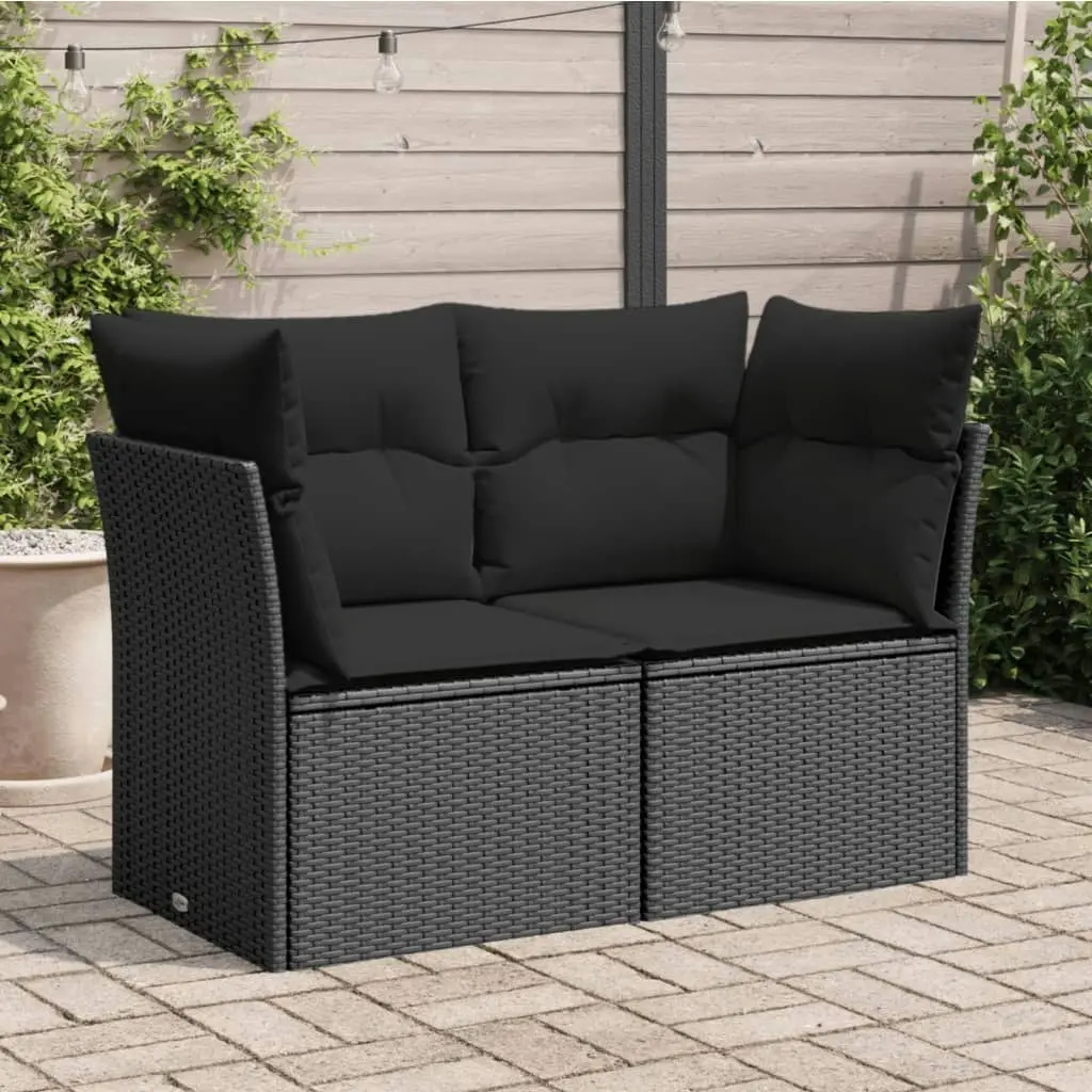 Garden Sofa with Cushions 2-Seater Black Poly Rattan 365963