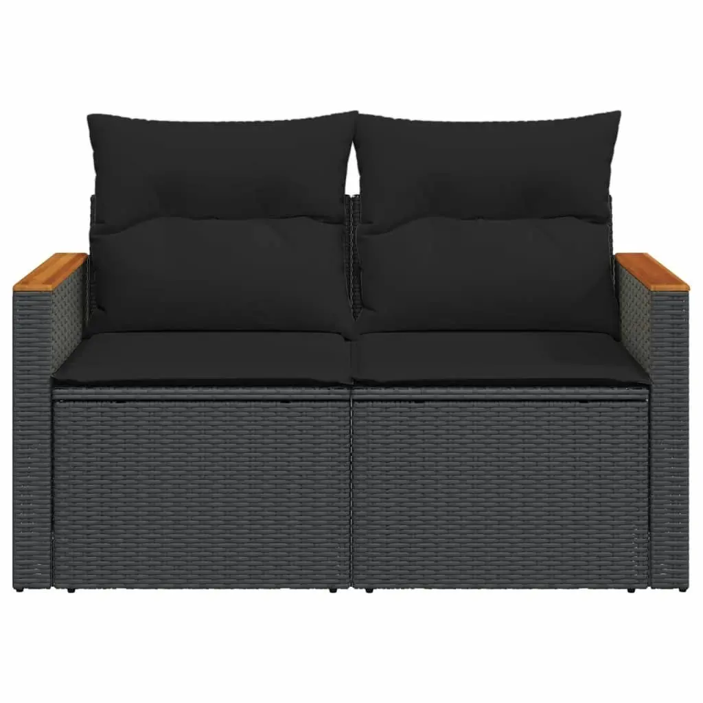 Garden Sofa with Cushions 2-Seater Black Poly Rattan 365977