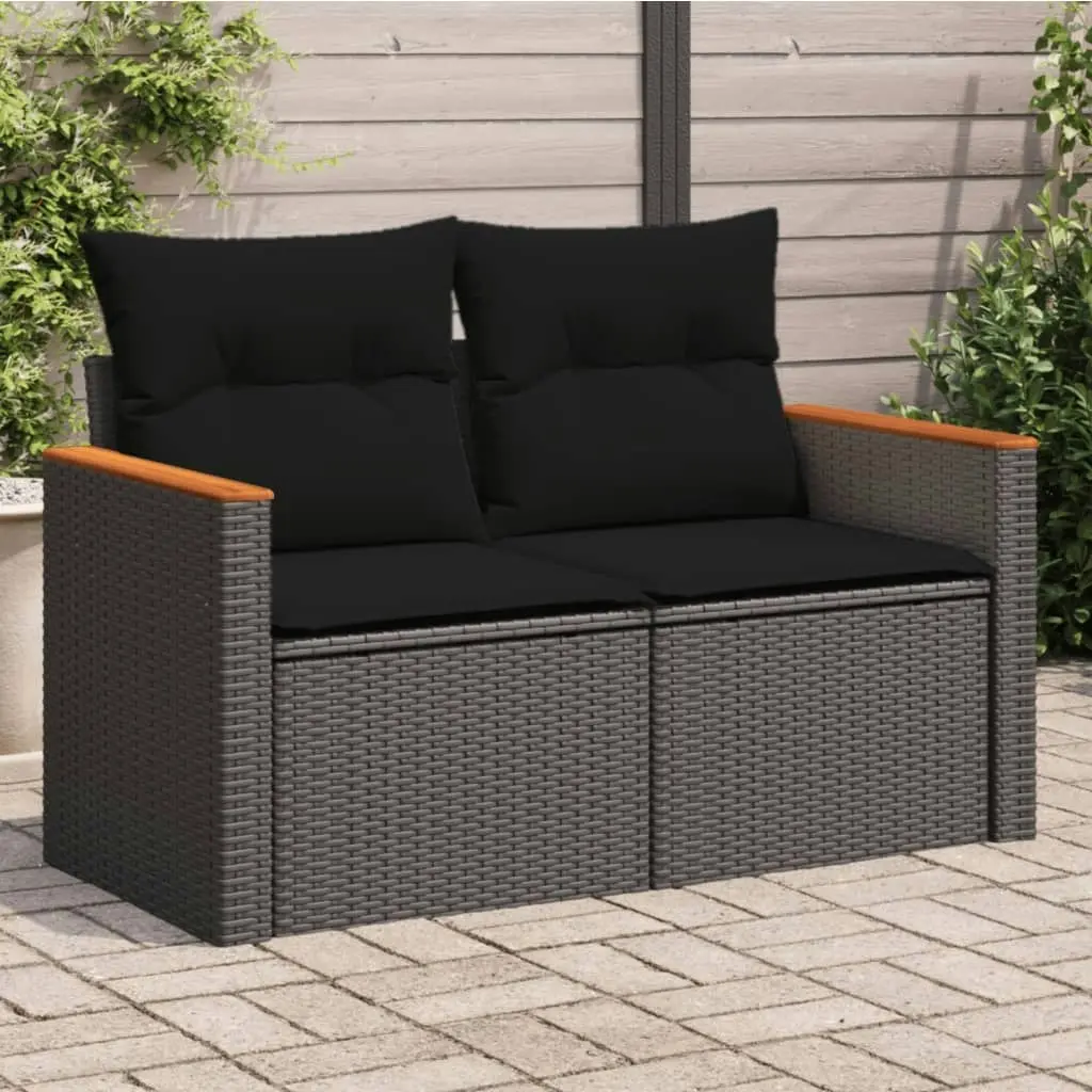 Garden Sofa with Cushions 2-Seater Black Poly Rattan 365977