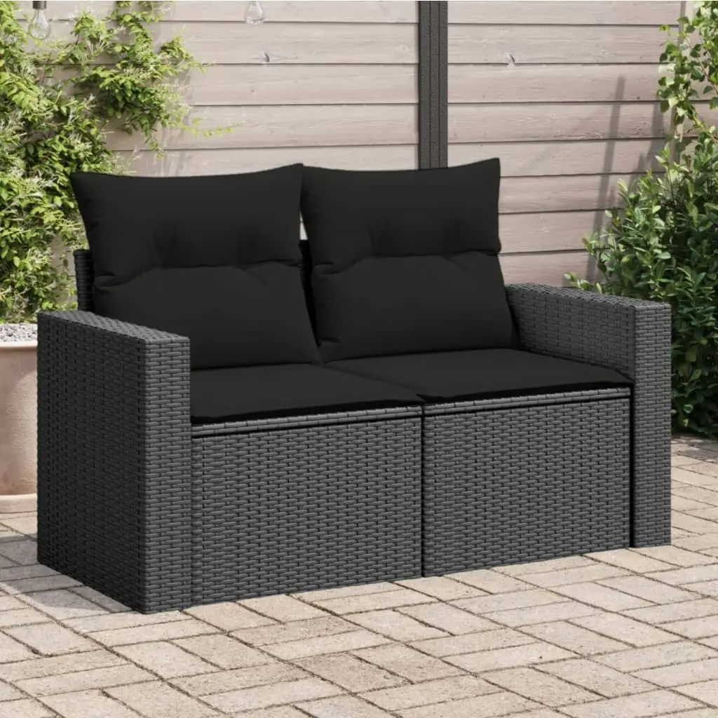 Garden Sofa with Cushions 2-Seater Black Poly Rattan 365971