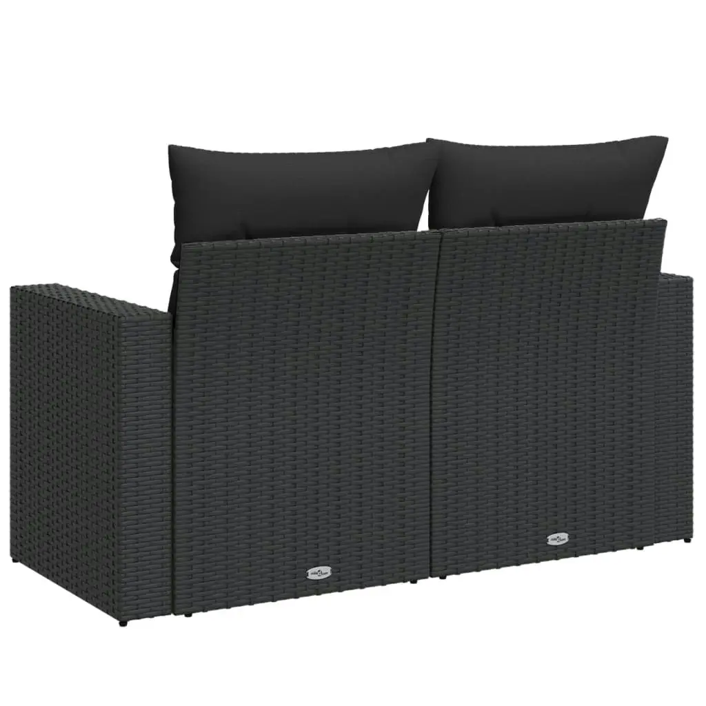 Garden Sofa with Cushions 2-Seater Black Poly Rattan 365971