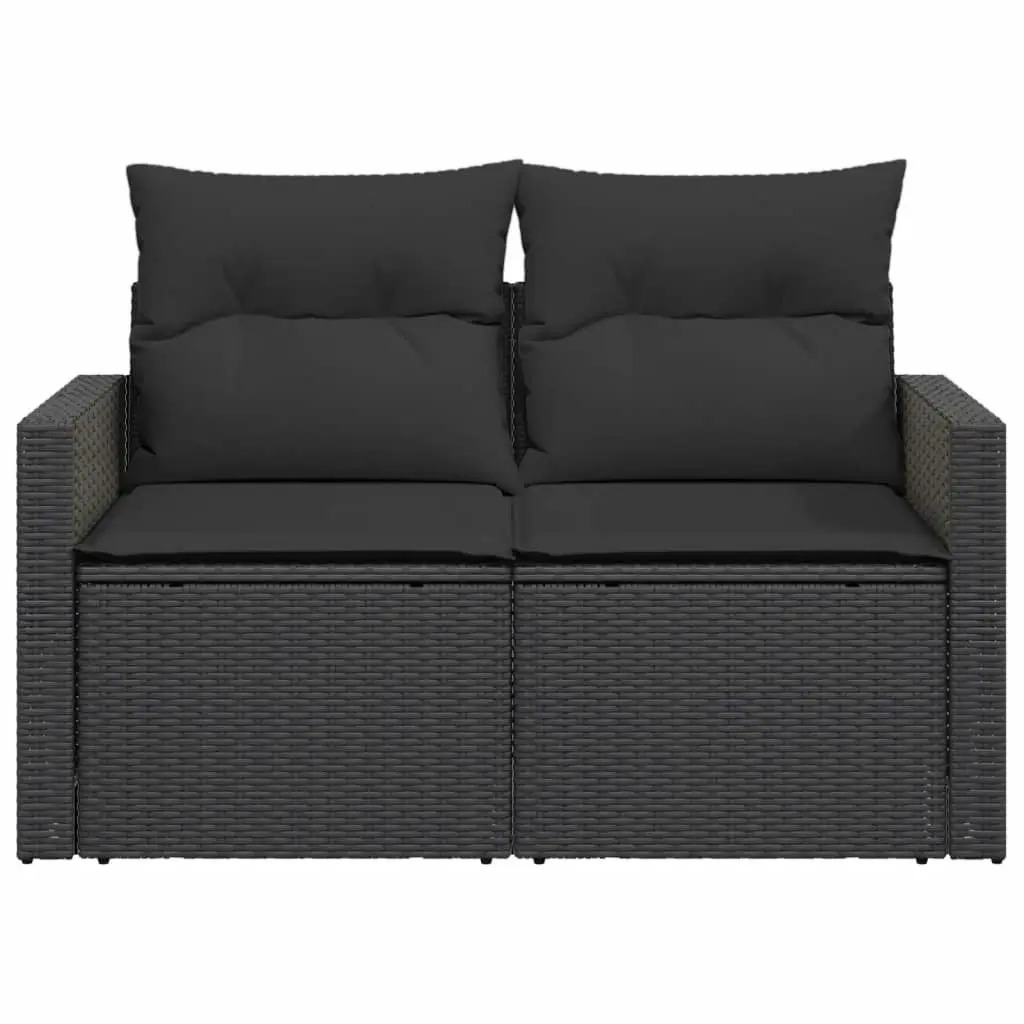 Garden Sofa with Cushions 2-Seater Black Poly Rattan 365971