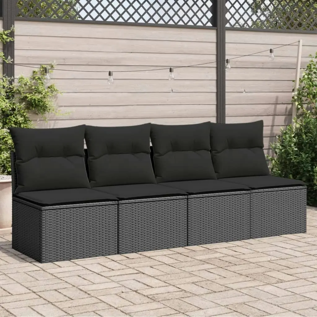 Garden Sofa with Cushions 4-Seater Black Poly Rattan 365965