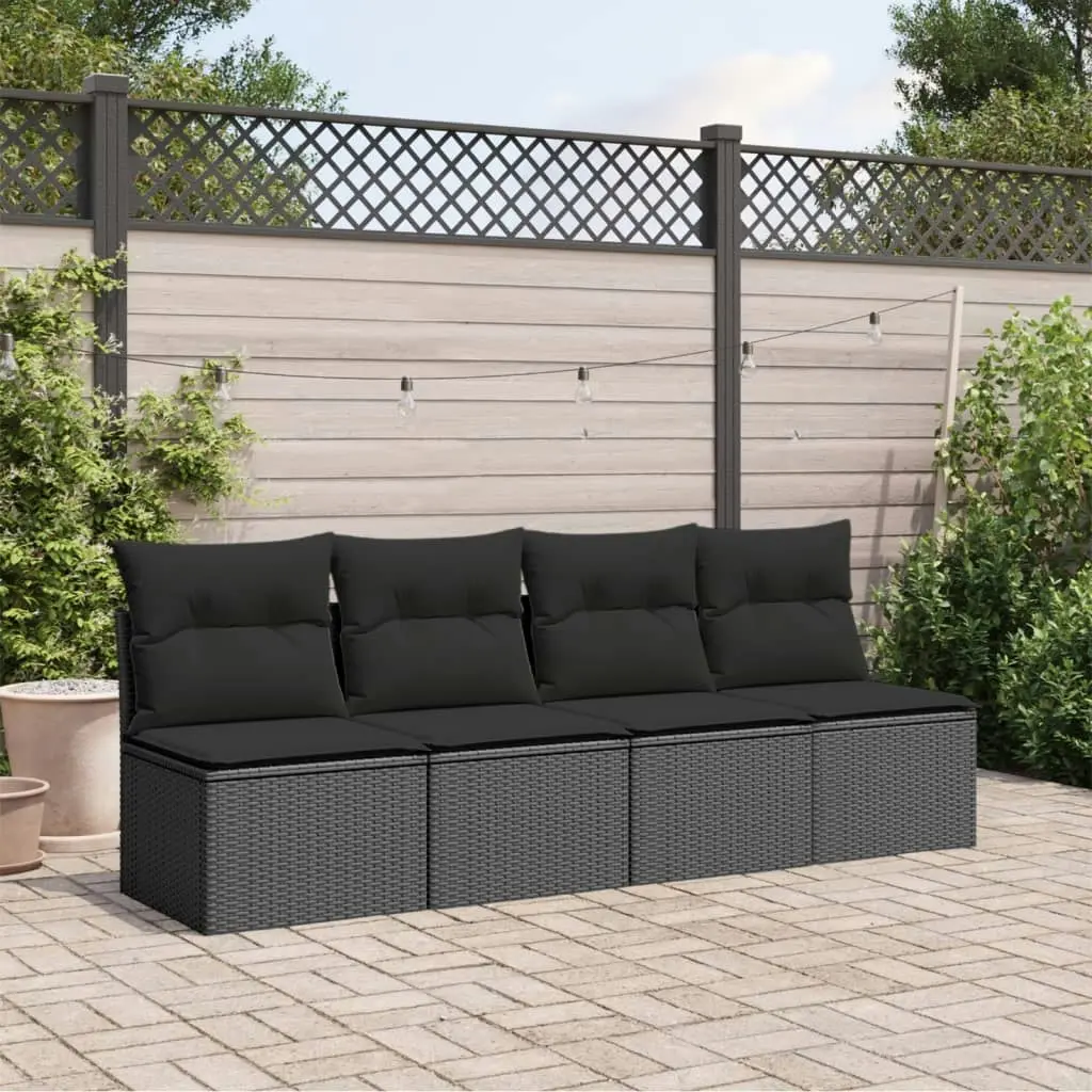 Garden Sofa with Cushions 4-Seater Black Poly Rattan 365965