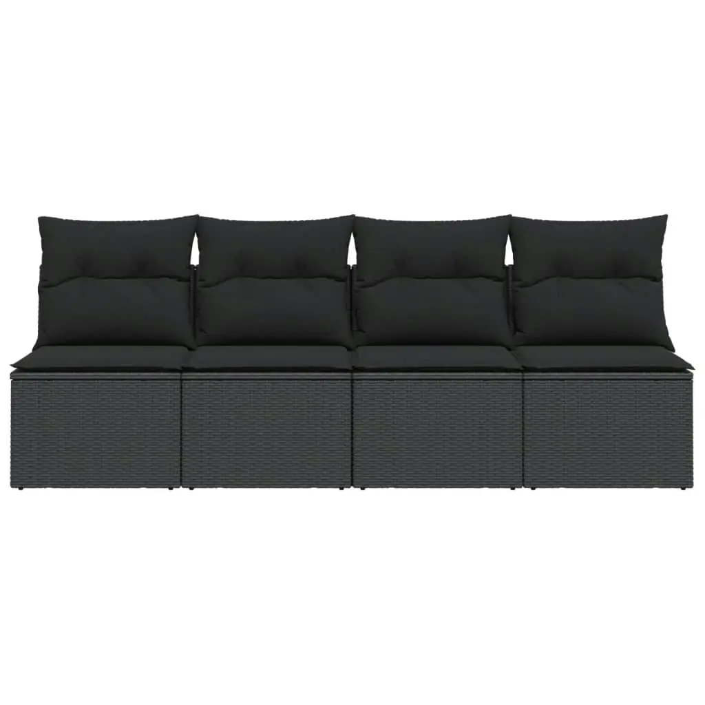 Garden Sofa with Cushions 4-Seater Black Poly Rattan 365965