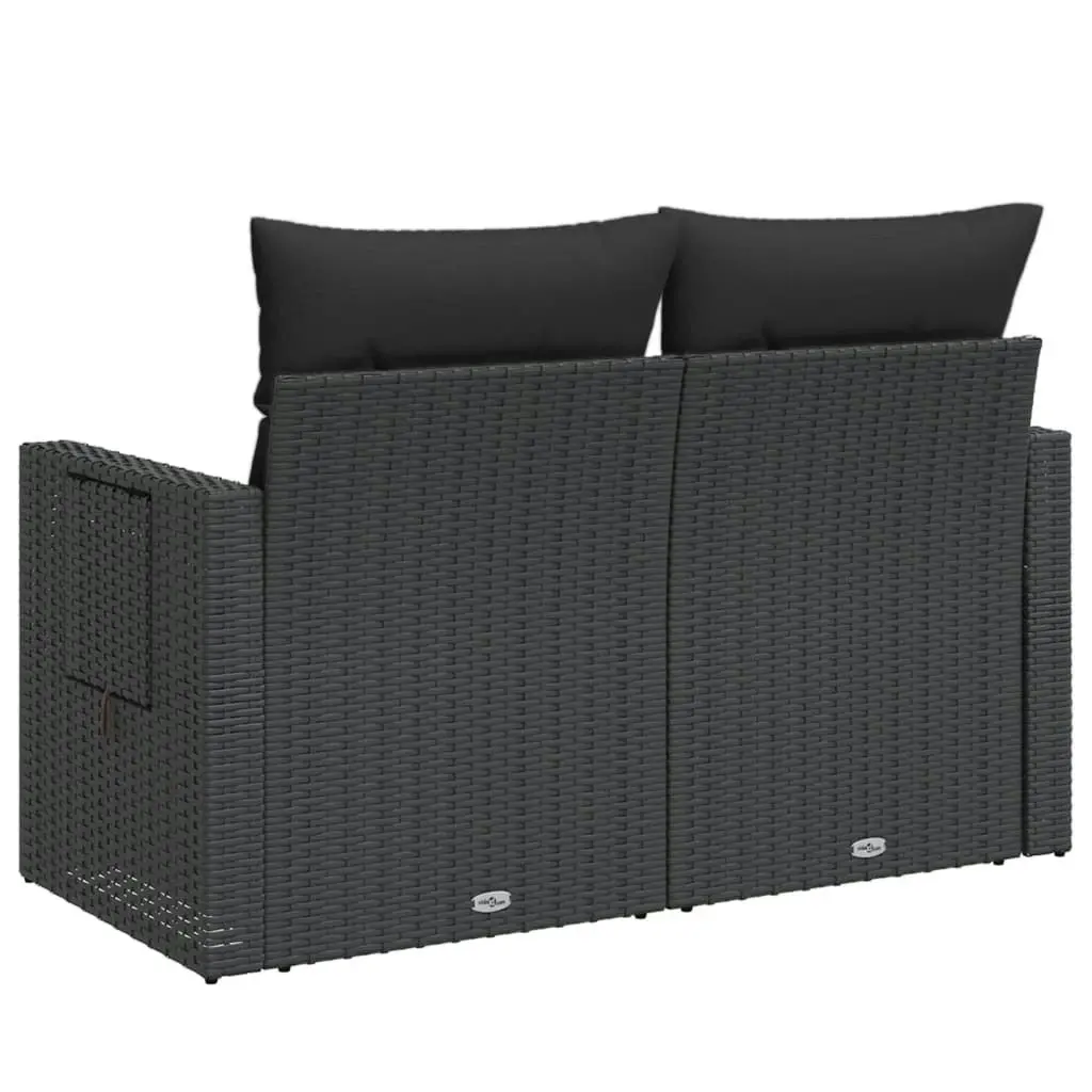 Garden Sofa with Cushions 2-Seater Black Poly Rattan 365972