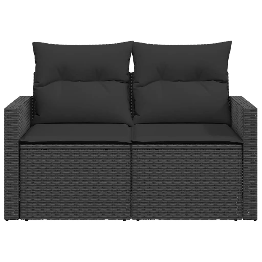 Garden Sofa with Cushions 2-Seater Black Poly Rattan 365972